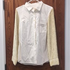 Jcrew white blouse with sequin sleeves